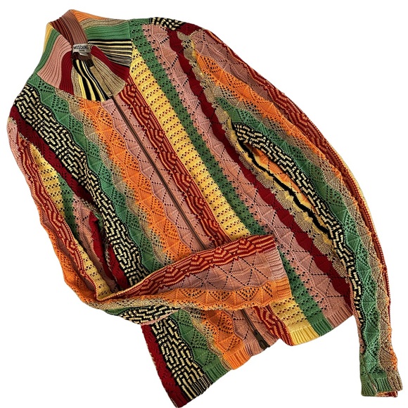 MOSCHINO VINTAGE STRIPED KNIT CARDIGAN SWEATER VIBRANT RED YELLOW GOLD JACKET IT - Picture 2 of 7